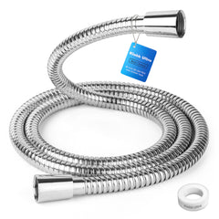 Klabb 80 Inch Extra Long Shower Hose, Chrome Finish Flexible Shower Replacement Hose with Extended Nuts, 3.6 GPM Flow Support, Anti-Kink 360° Reinforced PEX Inner Tube, G1/2