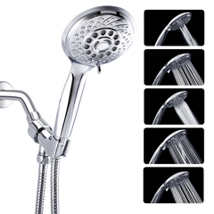 Klabb shower set K-9 High Pressure 4.3 inches Chrome Face Handheld Shower with Hose with 5 function.impluse+trickle+massage+spray+rainfall