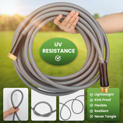 KLABB Garden Hose 5/8", Compact Steel Water Hose with 10-Function Nozzle, Lightweight & Rustproof, Kink-Free Hose for Balcony, Garden, Small Patio & RV Use