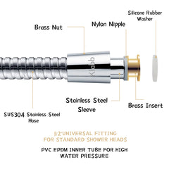 Klabb Shower Hose, 59 Inches Extra Long Chrome Handheld Shower Head Hose With Brass insert and nut