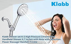Klabb shower set K-5 High Pressure Chrome Face Handheld Shower 4.7 inches with Hose with 3 function.Power Massage+Rainfall+Trickle