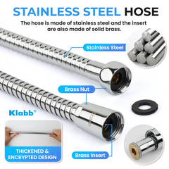 Klabb K-3 Shower Set 79 Inches Stainless Steel Shower Hose with Adjustable Shower Arm Holder Shower Head Holder Replacement Shower Hose Head Holder with Inner Brass Ball.