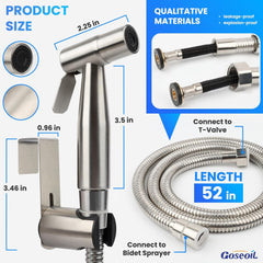 Handheld Toilet Bidet Sprayer for Toilet-Adjustable Water Pressure Control with Bidet Hose for Feminine Wash Set, Stainless Steel Brushed Nickel Cloth Diaper for Baby Wash