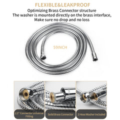 Klabb stainless steel Shower Hose, 118 Inches Chrome Handheld Shower Head Hose With Brass insert and nut.replace shower hose with 1/2" NUT