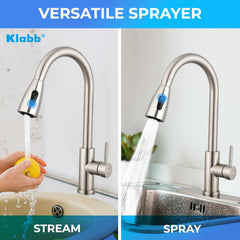Klabb S20 Single Handle High Brushed Nickel Pull Out Kitchen Faucet,Single Level Stainless Steel Kitchen Sink Faucets with Pull Down Sprayer