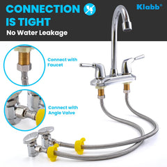 Klabb 24 inches Stainless Steel Line Connects Kitchen Sink to Water Supply, Braided Faucet Connector with 1/2 in x 3/8 in Brass Nut(2 Pack)