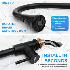 Klabb 8008 Kitchen Faucet Matte Black Single Handle Brass Pull Out Kitchen Faucet with Sprayer with Desk Plate
