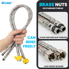 Klabb 32-Inch Faucet Supply Line, 3/8" Compression Inlet with 1/2" Adapter, Stainless Steel Braided Water Hose for Bathroom or Kitchen Sink.faucet connect side is M10