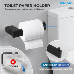 Klabb B58 4-Piece ss304 Bathroom Hardware Accessory Set with 24" Towel Bar -Matte Black