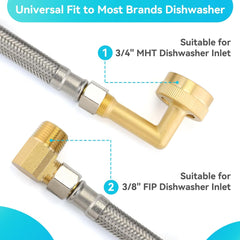 Klabb Dishwasher Installation Kit 10 FT,Premium Stainless Steel Braided Dishwasher Hose kit,Leak-Free Hose,Easy Setup,dishwasher water supply line,3/8" Comp x 3/8" Elbow & All Fittings Included