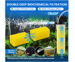 Klabb Aquarium Filter 320 GPH Submersible Internal Fish Tank Filters Large Tank Pond Clear for 40 to 150 Gal Tanks 4 in 1 Biochemical Filtration 1.2 m Lift Wavemaker and Air Supply 110V 60Hz