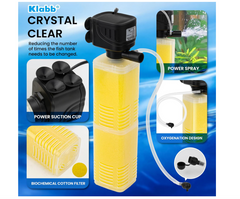 Klabb Aquarium Filter 320 GPH Submersible Internal Fish Tank Filters Large Tank Pond Clear for 40 to 150 Gal Tanks 4 in 1 Biochemical Filtration 1.2 m Lift Wavemaker and Air Supply 110V 60Hz