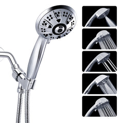 Klabb shower set K-9 High Pressure 4.3 inches Chrome Face Handheld Shower with Hose with 5 function.impluse+trickle+massage+spray+rainfall