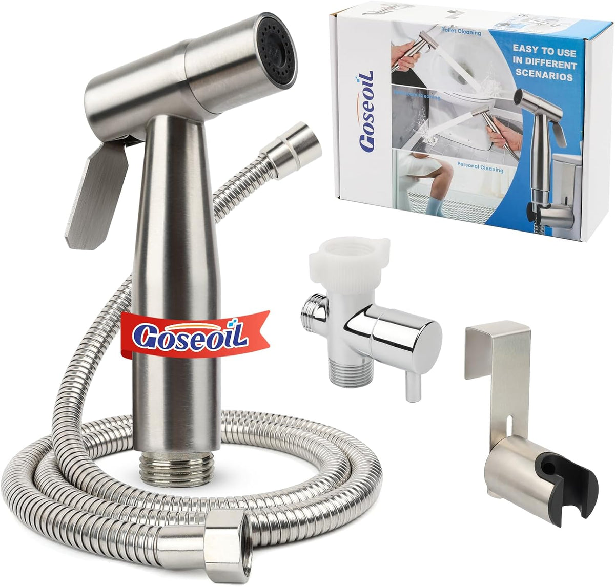 Handheld Toilet Bidet Sprayer for Toilet-Adjustable Water Pressure Control with Bidet Hose for Feminine Wash Set, Stainless Steel Brushed Nickel Cloth Diaper for Baby Wash