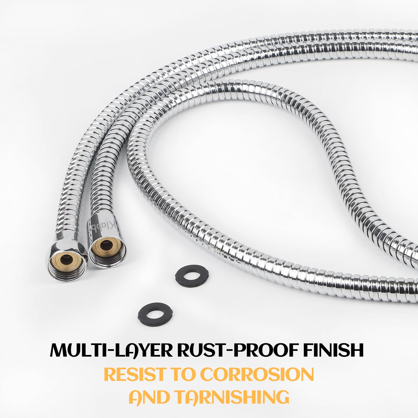 Klabb stainless steel Shower Hose, 96 Inches Chrome Handheld Shower Head Hose With Brass insert and nut.