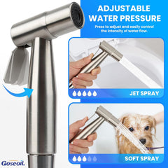 Handheld Toilet Bidet Sprayer for Toilet-Adjustable Water Pressure Control with Bidet Hose for Feminine Wash Set, Stainless Steel Brushed Nickel Cloth Diaper for Baby Wash