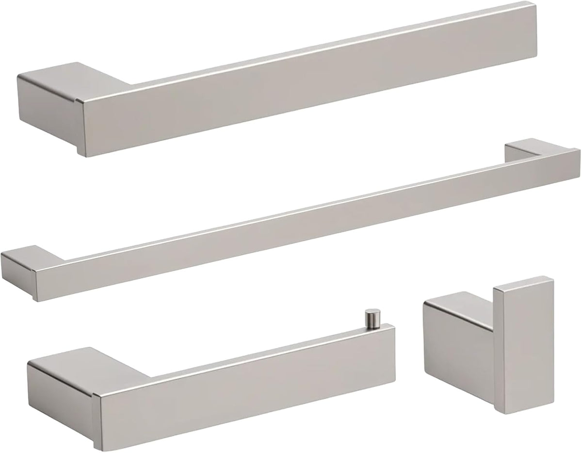 Klabb D68 4-Piece Sets SS304 Bathroom Hardware Accessory Set with 24" Towel Bar Nickle Brushed