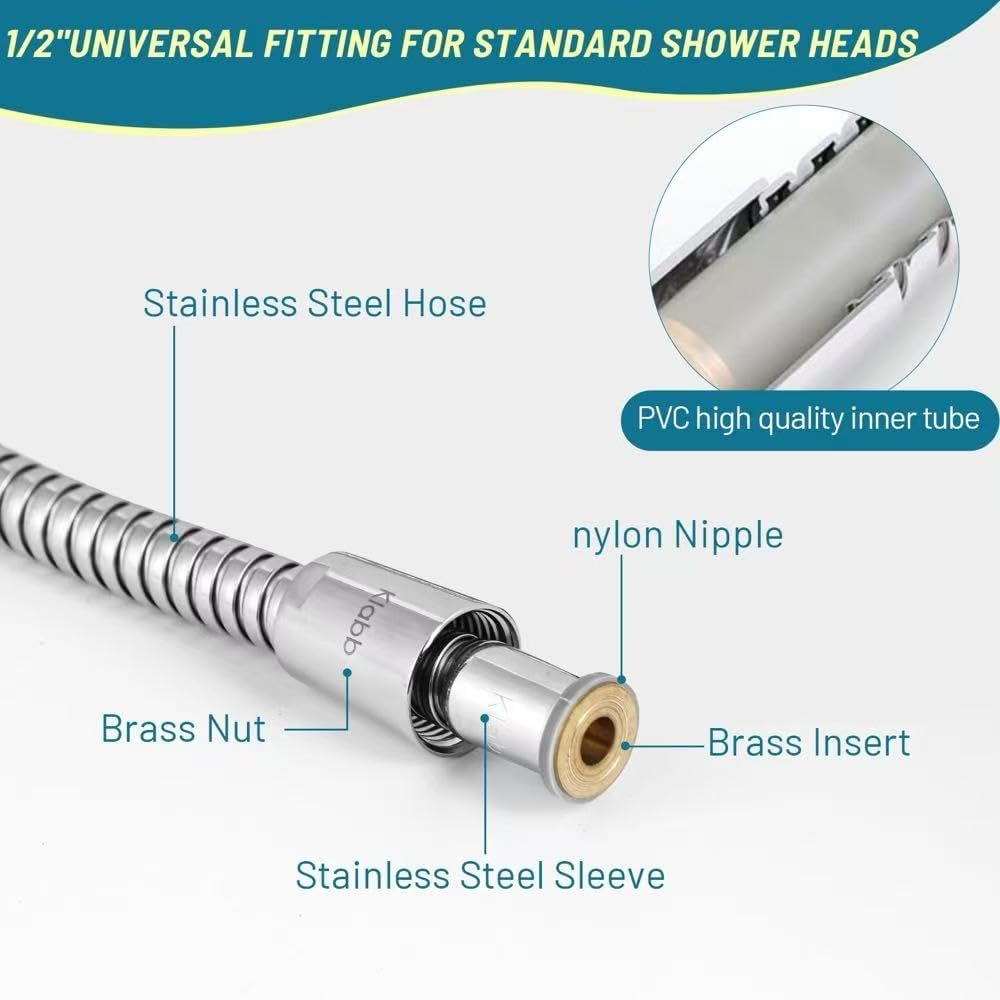 Shower Hose Extra Long 79 inches Long Shower Head Hose Replacement Stainless Steel Shower Head Extension Hose Flexible and Durable Shower Pipe with Brass Insert and Nut