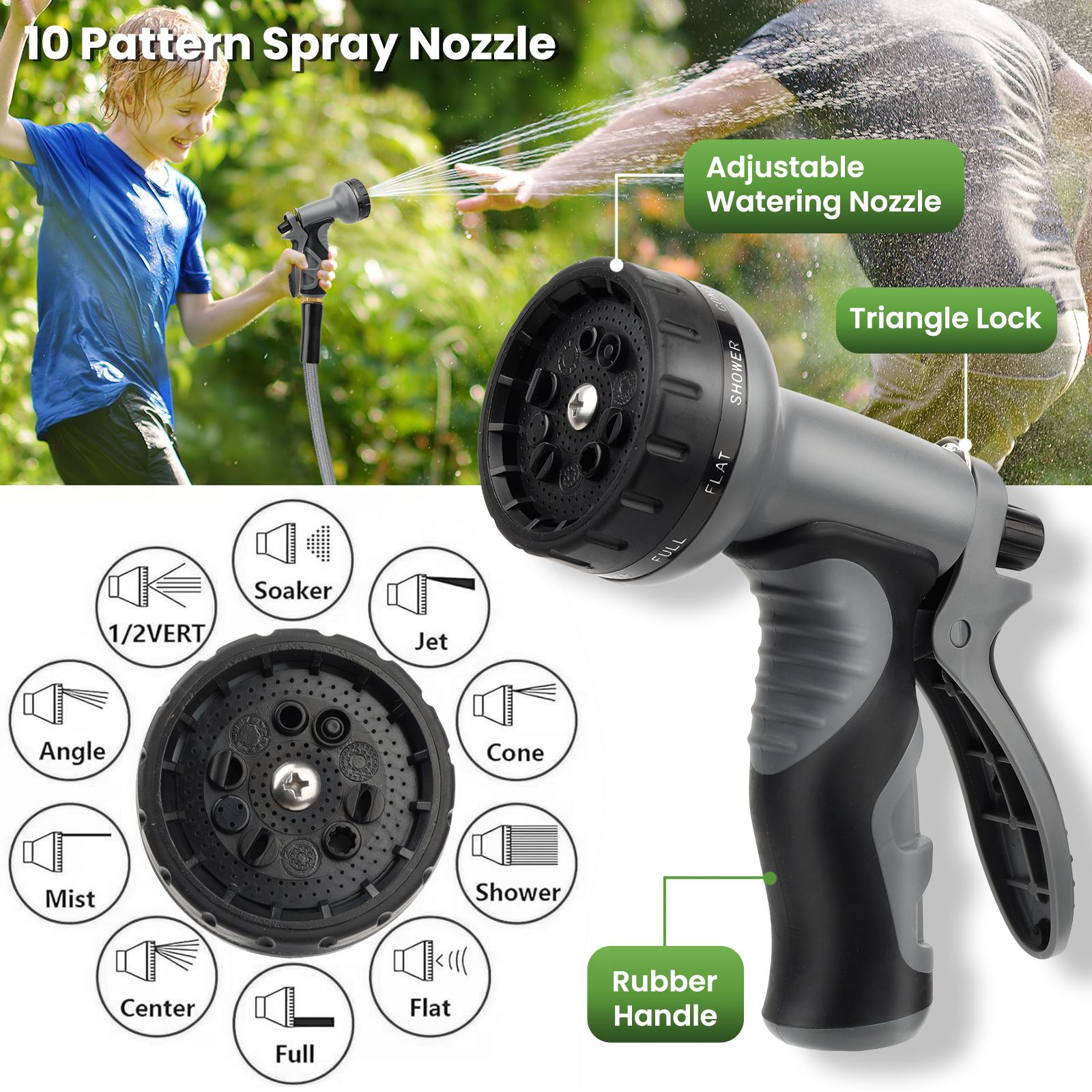 KLABB Garden Hose 5/8", Compact Steel Water Hose with 10-Function Nozzle, Lightweight & Rustproof, Kink-Free Hose for Balcony, Garden, Small Patio & RV Use