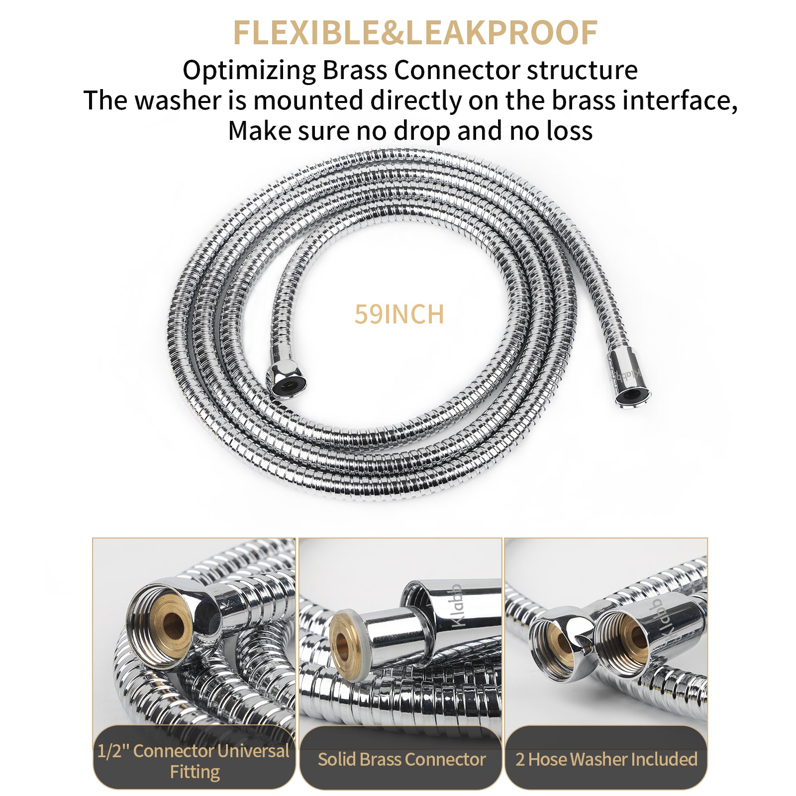 Klabb stainless steel Shower Hose, 96 Inches Chrome Handheld Shower Head Hose With Brass insert and nut.