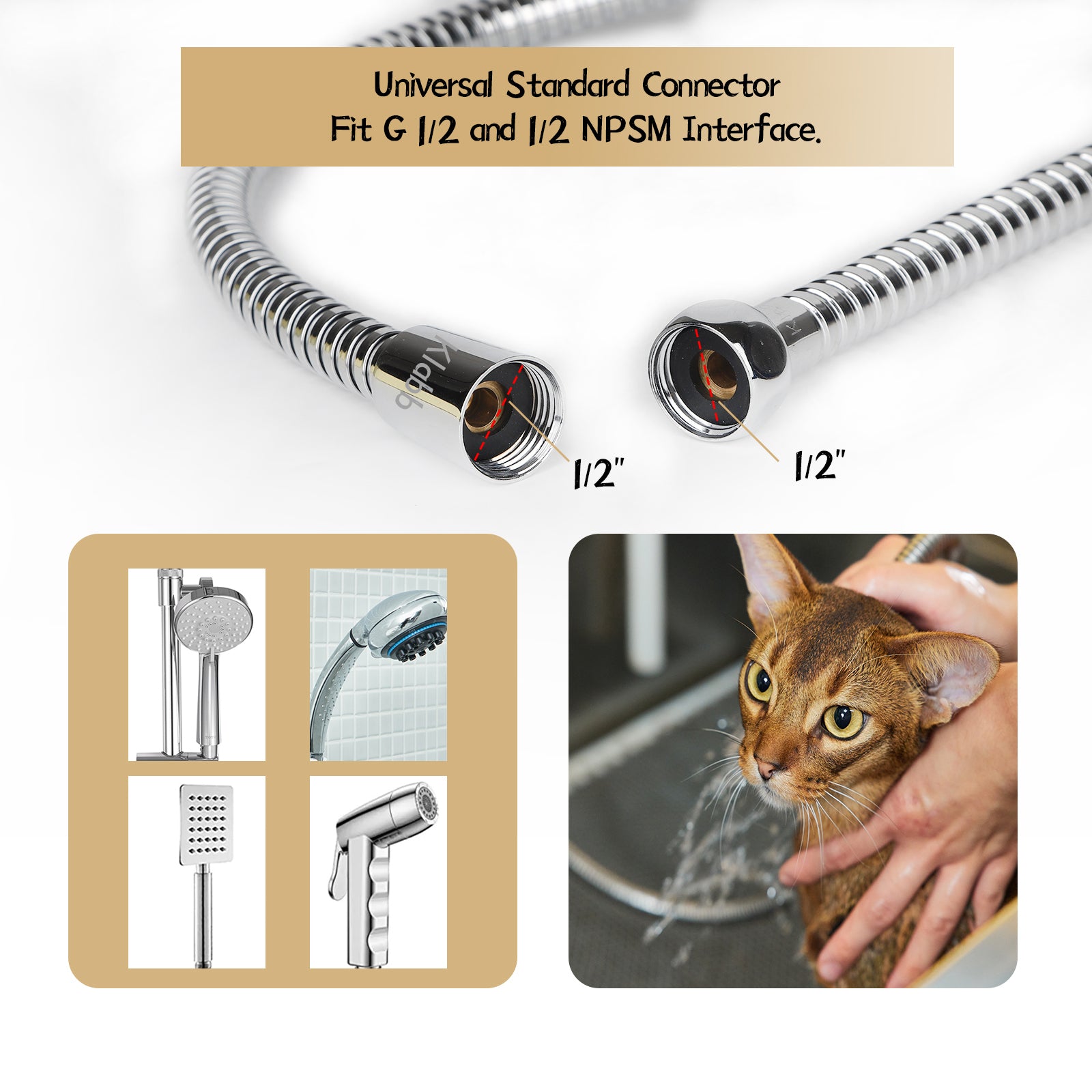 Klabb stainless steel Shower Hose, 96 Inches Chrome Handheld Shower Head Hose With Brass insert and nut.