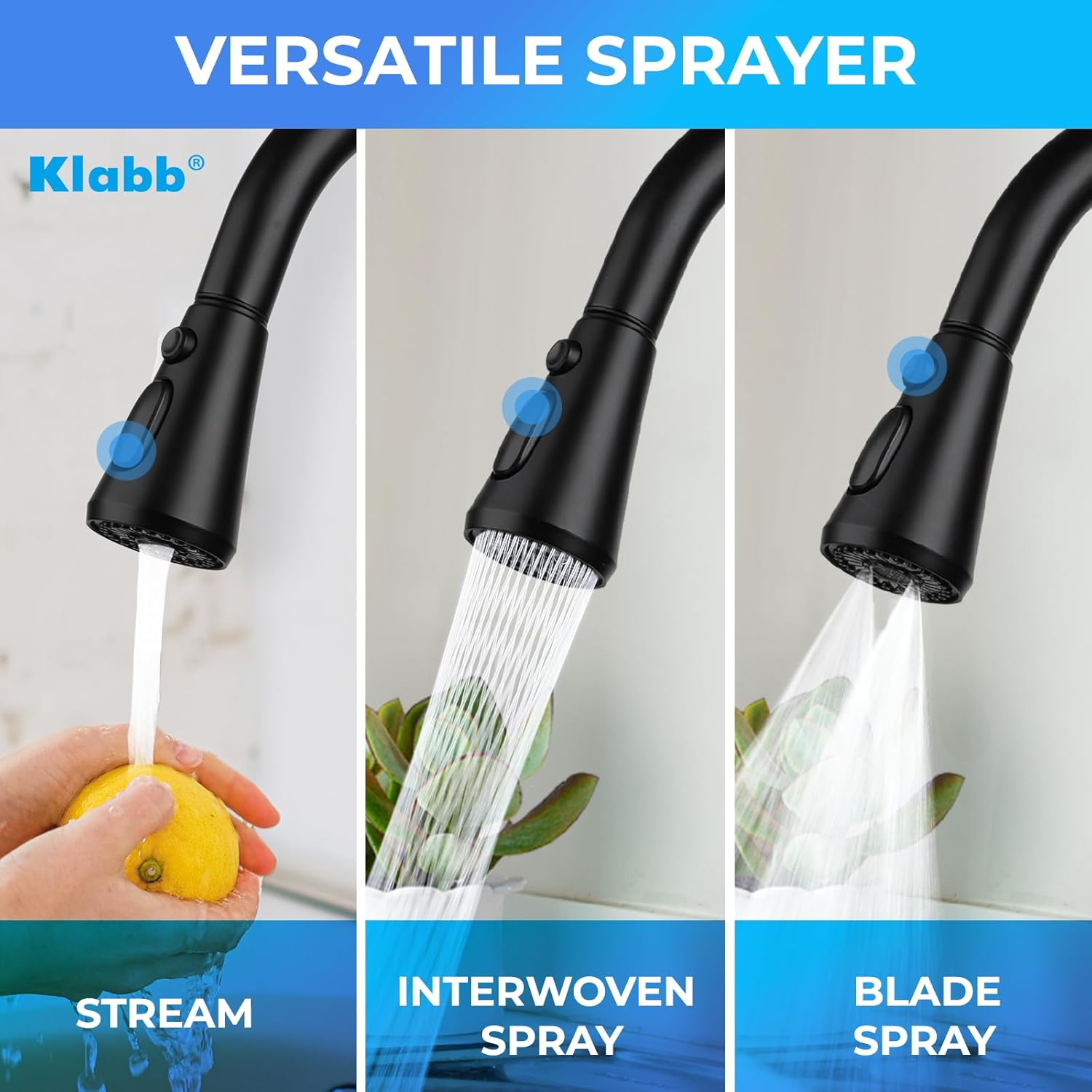 Klabb 8008 Kitchen Faucet Matte Black Single Handle Brass Pull Out Kitchen Faucet with Sprayer with Desk Plate