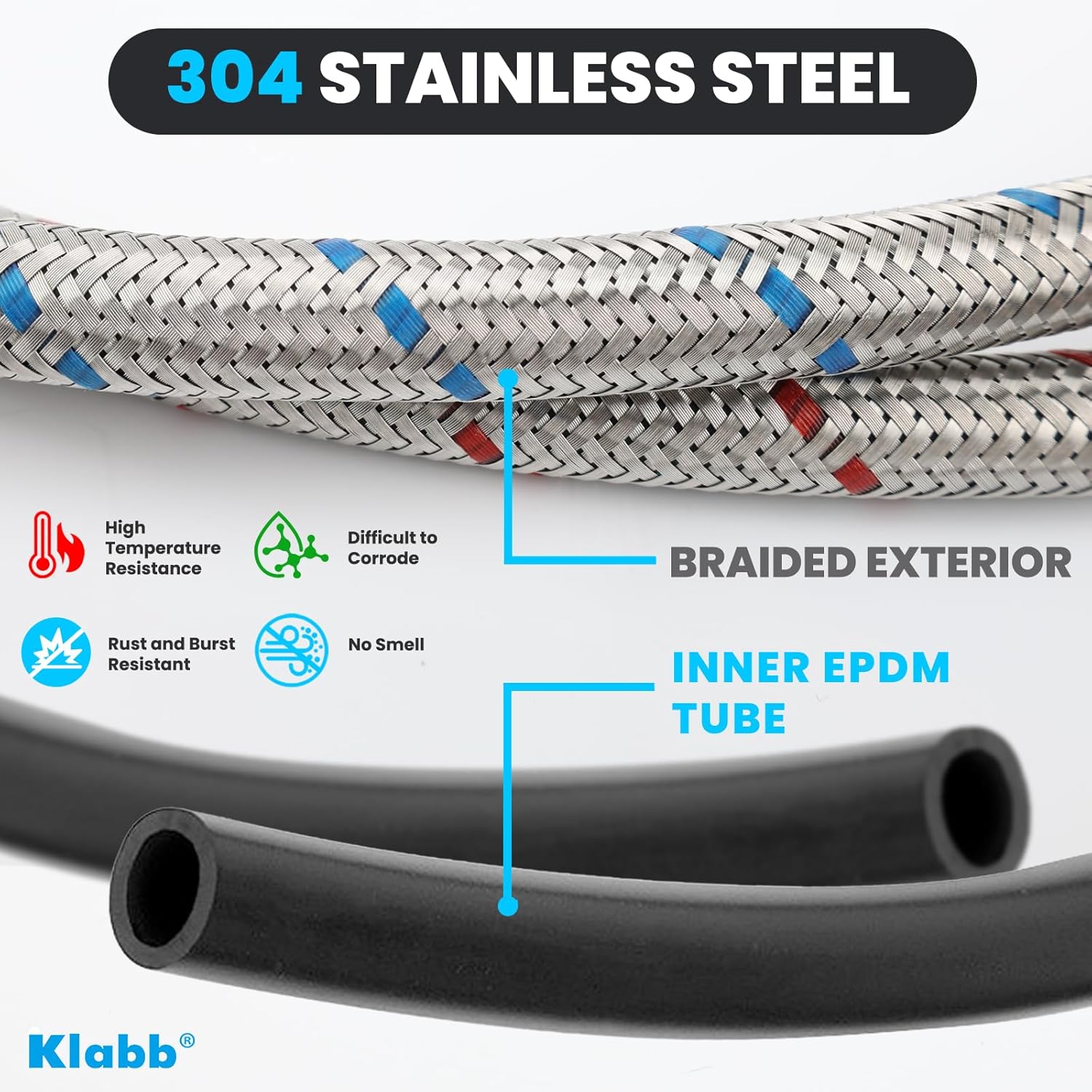 Klabb 32-Inch Faucet Supply Line, 3/8" Compression Inlet with 1/2" Adapter, Stainless Steel Braided Water Hose for Bathroom or Kitchen Sink.faucet connect side is M10