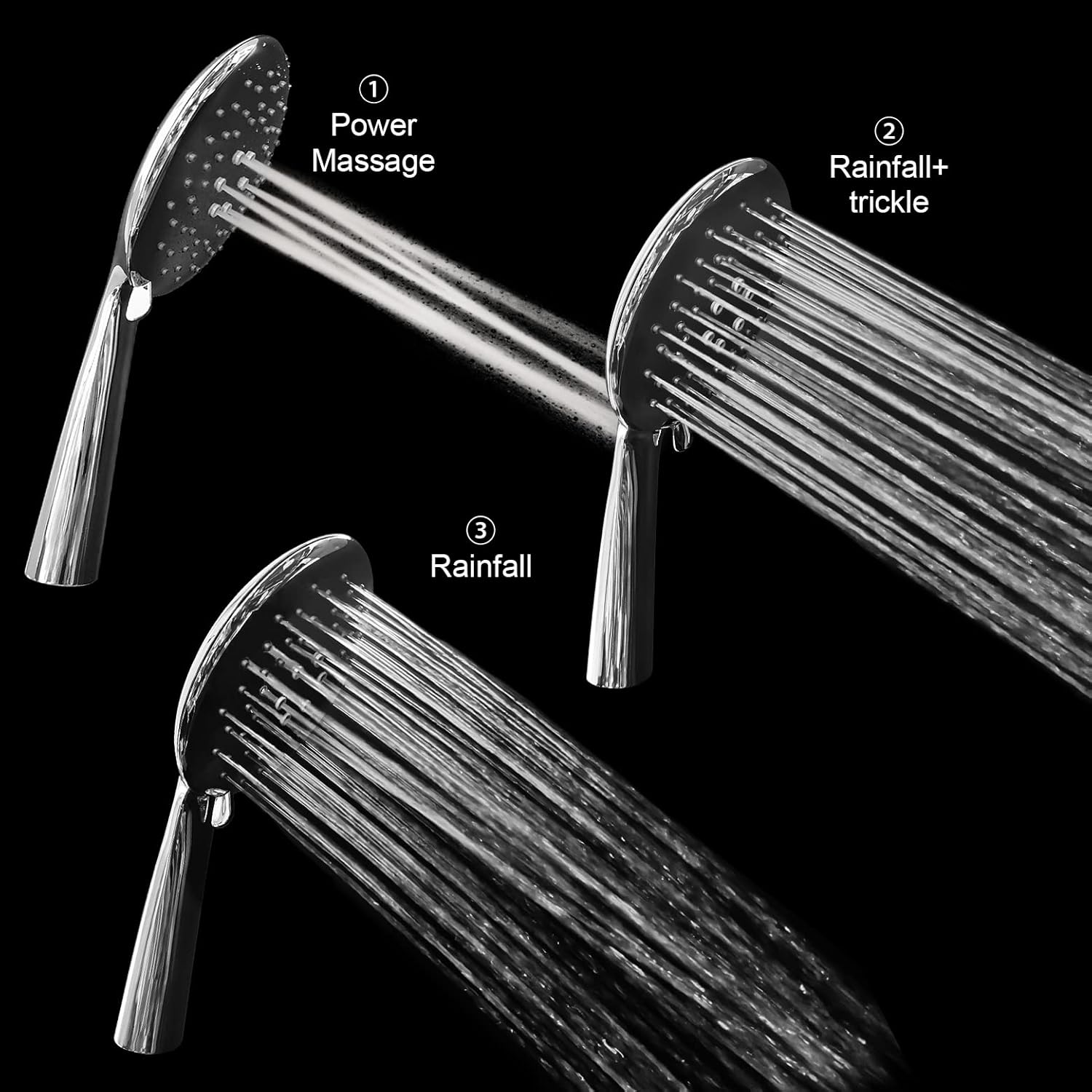 Klabb shower set K-5 High Pressure Chrome Face Handheld Shower 4.7 inches with Hose with 3 function.Power Massage+Rainfall+Trickle