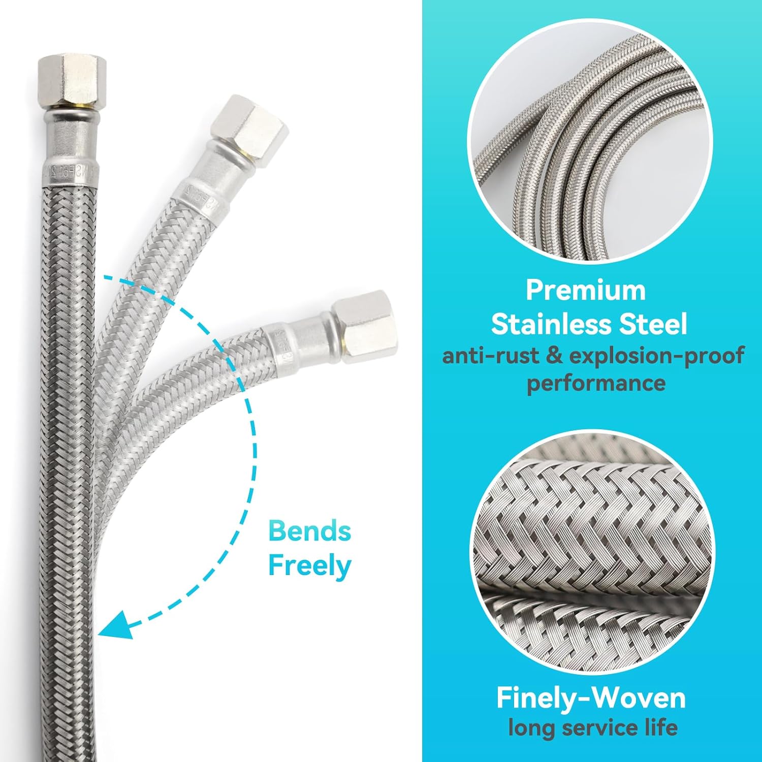Klabb Dishwasher Installation Kit 10 FT,Premium Stainless Steel Braided Dishwasher Hose kit,Leak-Free Hose,Easy Setup,dishwasher water supply line,3/8" Comp x 3/8" Elbow & All Fittings Included