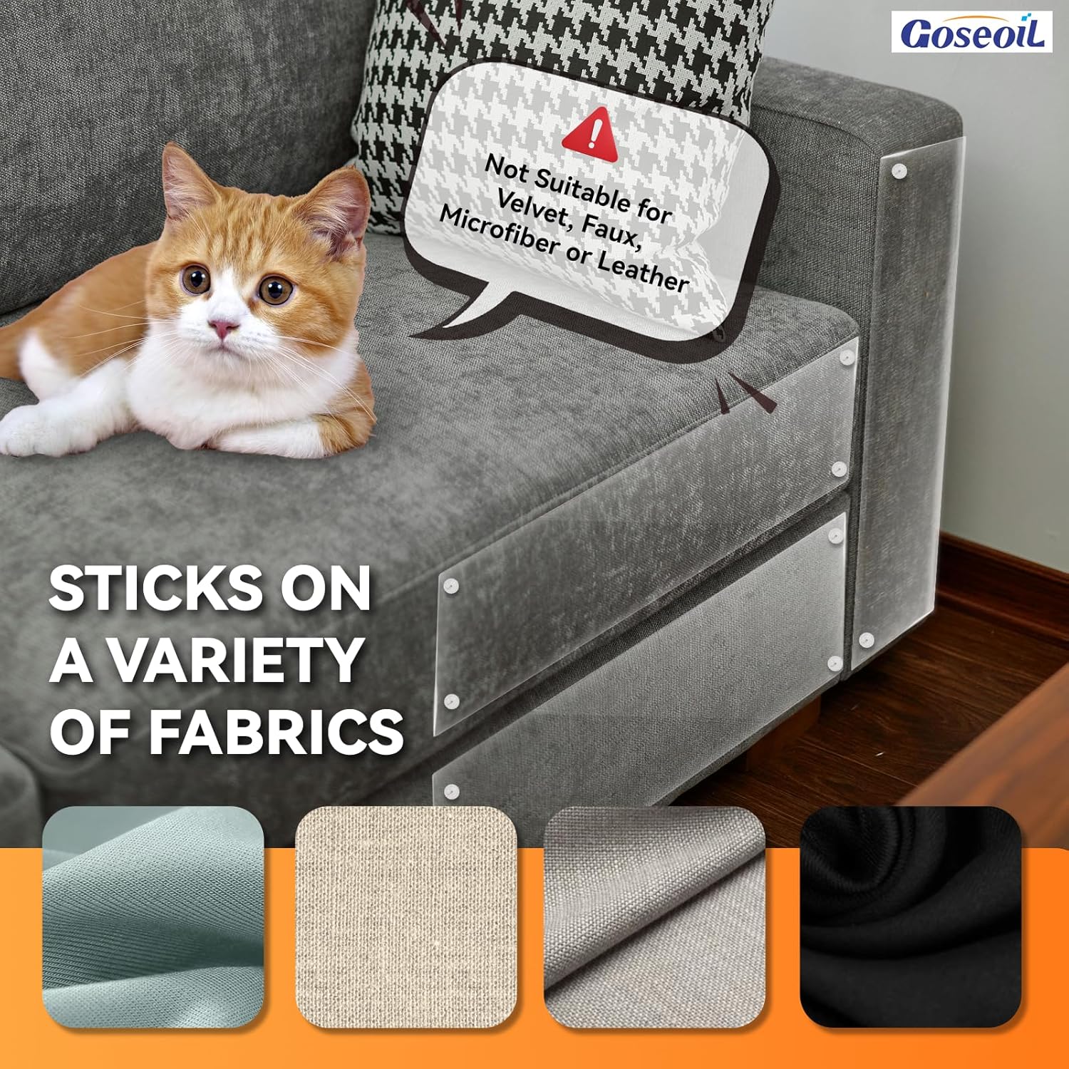 12-Pack Anti Cat Scratch Furniture Protectors,Clear Couch Protector for Cats,60 Twist Pins,Heavy Duty,Easy to Apply Scratching Deterrent and Shield for Sofa Corners,Walls,Doors