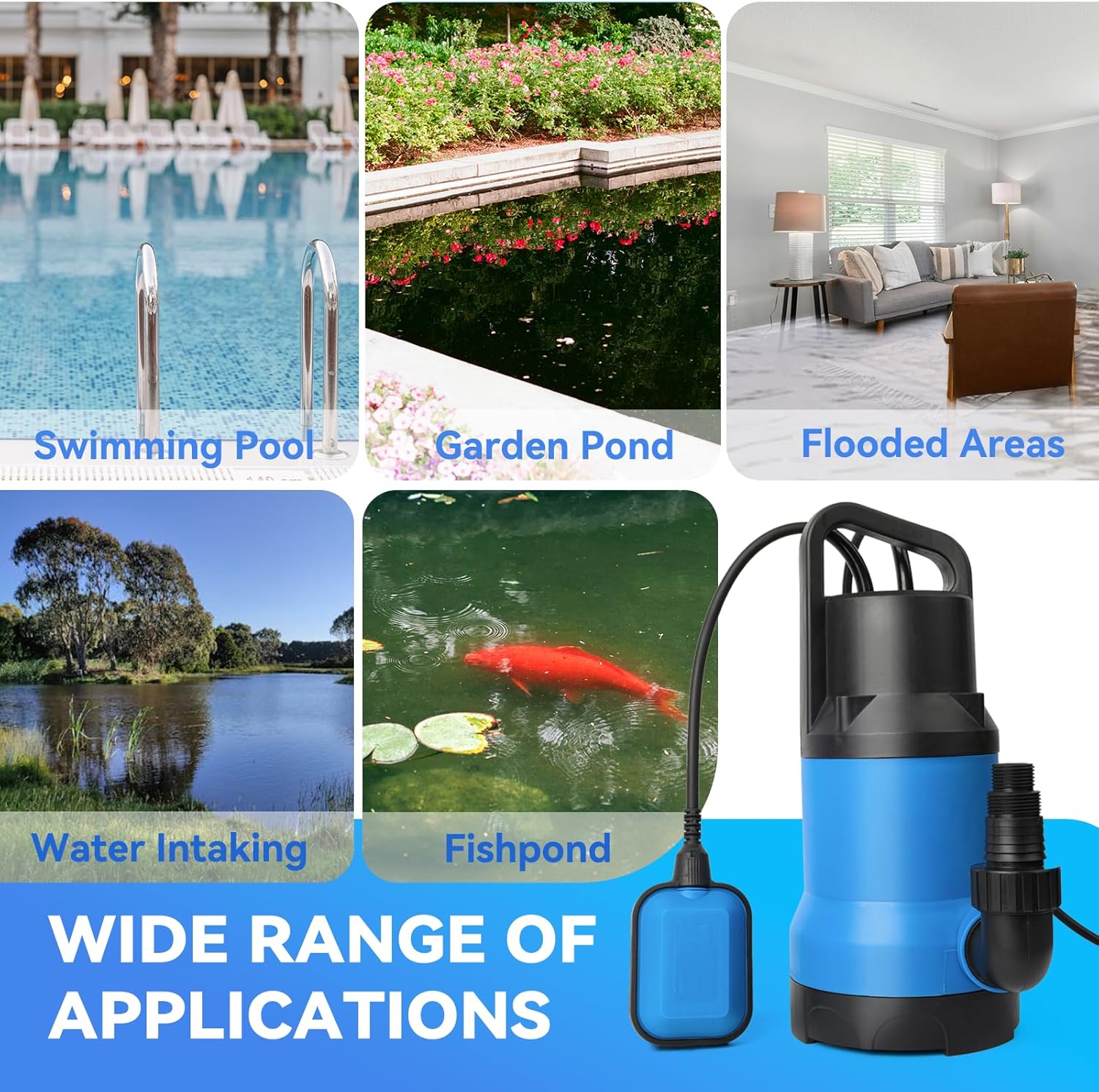 1.5HP Handy Utility Pump Submersible Water Pump 4500GPH High Flow to Remove Clean/Dirty Water for Swimming Pool Pond Hot Tub Flooded House Rain Barrel with 25ft Long Power Cord