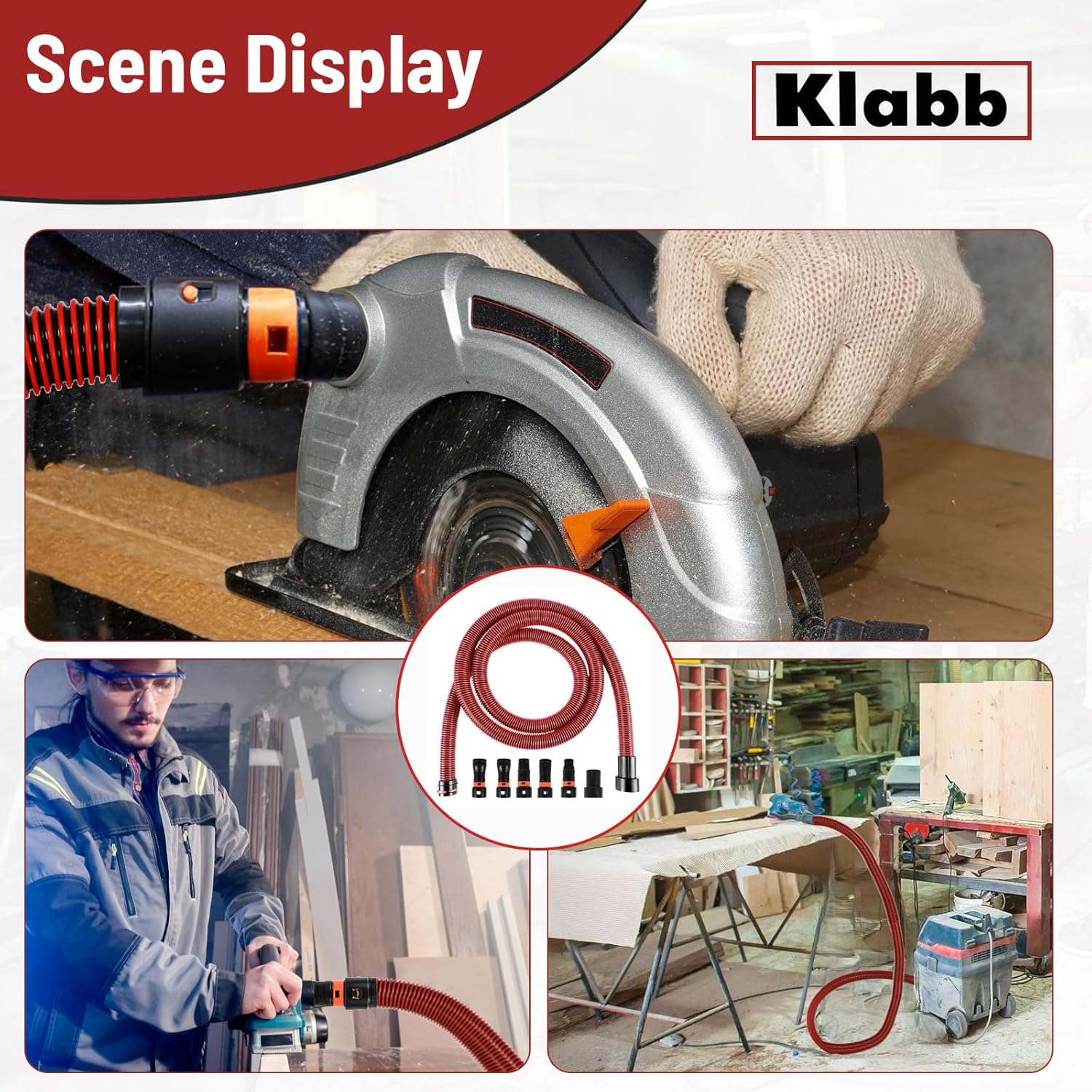 Klabb 10 Feet Dust Collection Hose Kit for Home and Shop Vacuums System with 6 Adapters of Woodworking Power Tool and Sander,Compatible with Multi-Brands Power Tool Adapter Set for Dust Collection