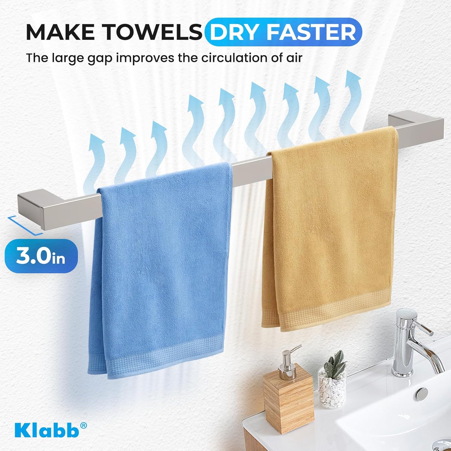 Klabb D68 4-Piece Sets SS304 Bathroom Hardware Accessory Set with 24" Towel Bar Nickle Brushed