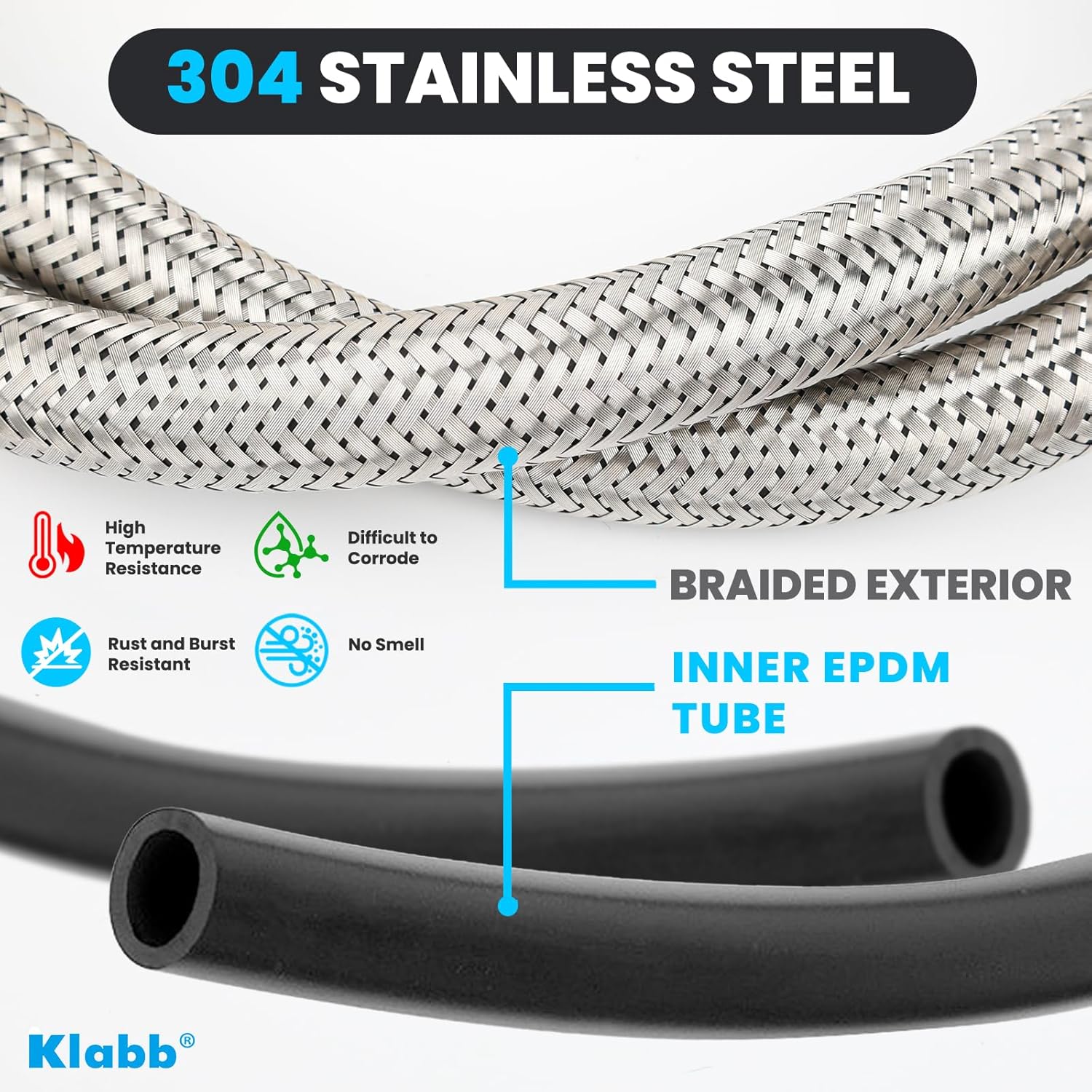 Klabb 24 inches Stainless Steel Line Connects Kitchen Sink to Water Supply, Braided Faucet Connector with 1/2 in x 3/8 in Brass Nut(2 Pack)