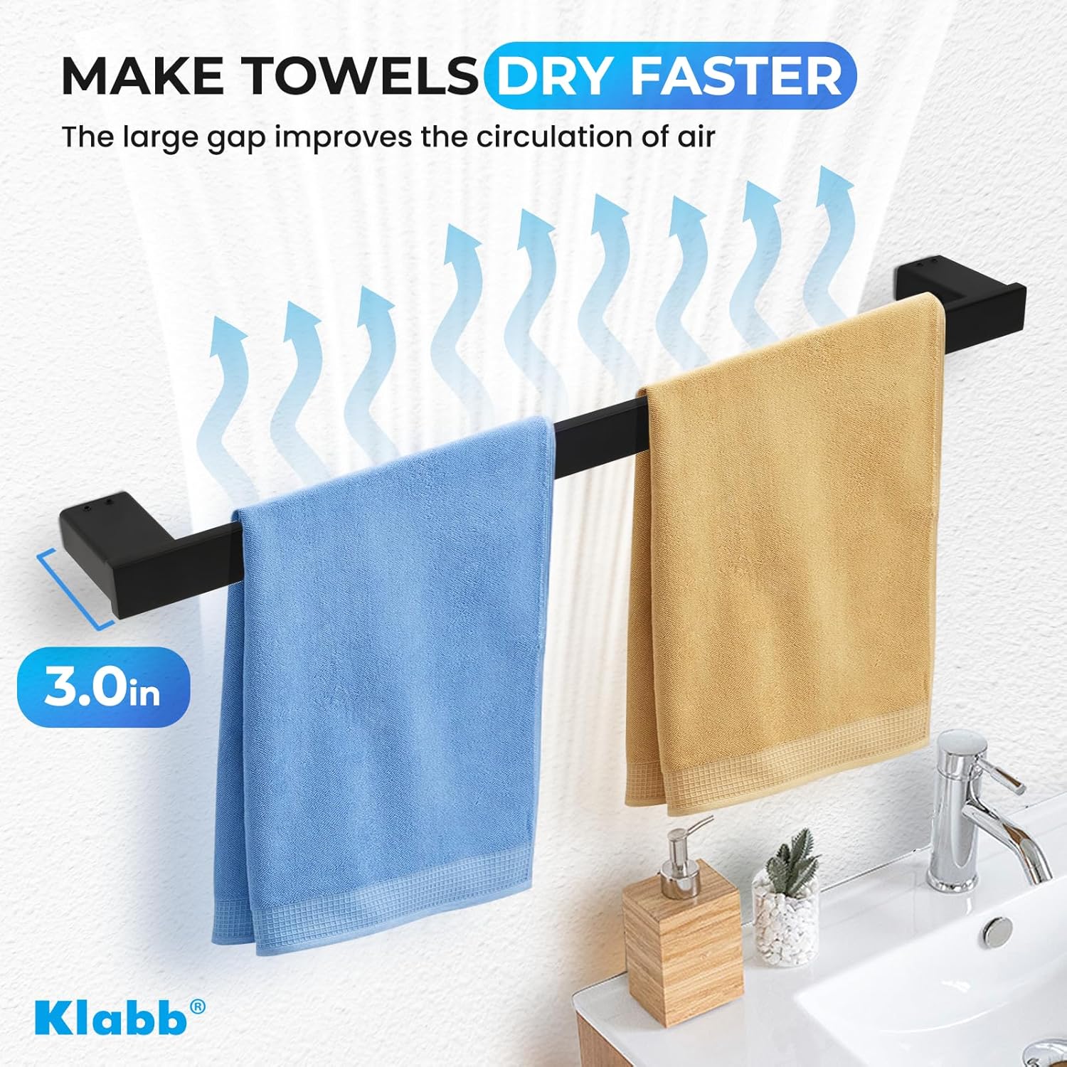 Klabb B58 4-Piece ss304 Bathroom Hardware Accessory Set with 24" Towel Bar -Matte Black