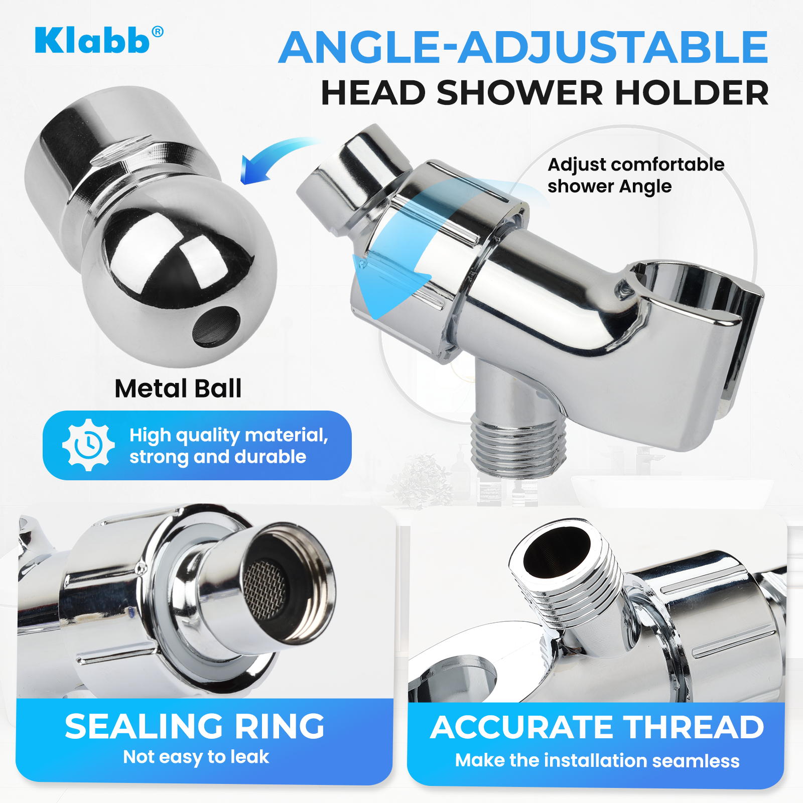 Klabb K-3 Shower Set 79 Inches Stainless Steel Shower Hose with Adjustable Shower Arm Holder Shower Head Holder Replacement Shower Hose Head Holder with Inner Brass Ball.