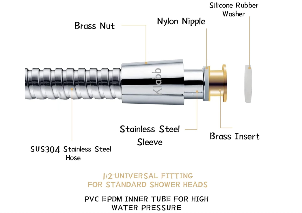 Klabb stainless steel Shower Hose, 96 Inches Chrome Handheld Shower Head Hose With Brass insert and nut.
